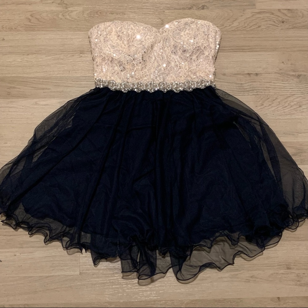 Cream and navy formal dress